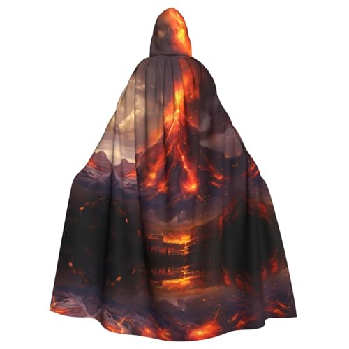 qqoupp Volcano Prints Halloween Kapuzenumhang für Erwachsene, super großer Kapuzenumhang mit Fliege, ohne Reißverschluss von QQOUPP