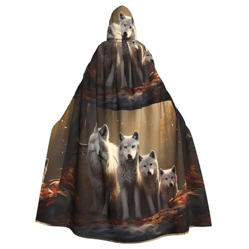 qqoupp Wolfsfamilie Prints Halloween Erwachsene Kapuzenumhang super groß Kapuzenumhang mit Fliege ohne Reißverschluss von QQOUPP