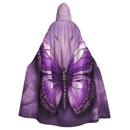 qqoupp Wunderschöner violetter Schmetterlingskunstdruck, Halloween-Umhang für Erwachsene, Kapuzenumhang mit Fliege, ohne Reißverschluss qqoupp Wunderschöner violetter Schmetterlingskunstdruck, Halloween-Umhang für Erwachsene, Kapuzenumhang mit Fliege, ohne Reißverschluss von QQOUPP