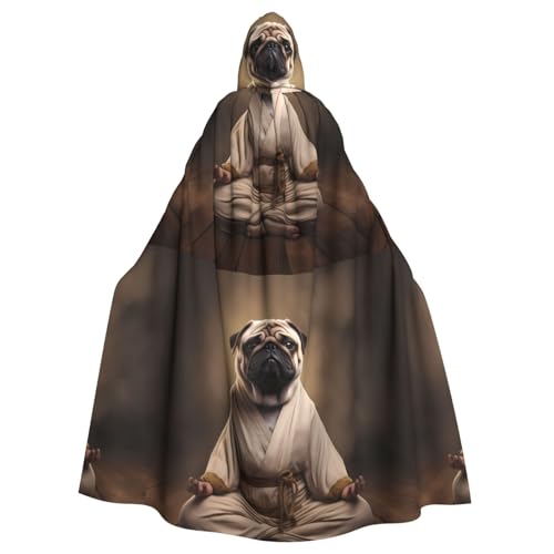 qqoupp Yoga-Mops-Aufdruck, Halloween, Erwachsenen-Kapuzenumhang, super großer Kapuzenumhang mit Fliege, ohne Reißverschluss von QQOUPP
