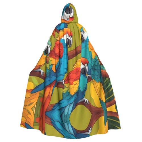 qqoupp Zweifarbiger Papageien-Aufdruck, Halloween, Erwachsenen-Kapuzenumhang, super großer Kapuzenumhang mit Fliege, ohne Reißverschluss von QQOUPP