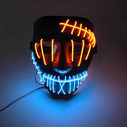 QQY Halloween Maske, Beleuchten Maske, Horrormaske mit 3 Beleuchtungsmodi Crazy Mask Halloween Weihnachtsfeier (Blau+Rot) von QQY