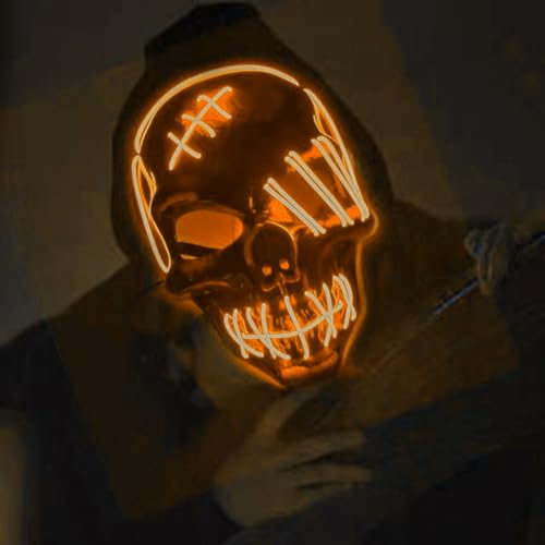 QQY Halloween Maske, LED Reinigungsmaske Beleuchtung Maske, Halloween Weihnachten Karneval Party Horrormaske mit 3 Beleuchtungsmodi (Orange-2) von QQY