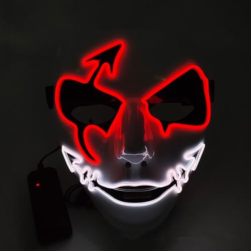 QQY LED Halloween Maske Leuchtende Maske LED Masken EL Draht Gruselige Maske für Halloween Weihnachten Party (Rot + Weiß) von QQY