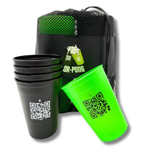 QR-Pong Interaktives Beer Pong Set, 20 Hartplastikbecher, 4 Tischtennisbälle, Schwarz/Grün/Pink QR-Pong Interaktives Beer Pong Set, 20 Hartplastikbecher, 4 Tischtennisbälle, Schwarz/Grün/Pink von QR-Pong