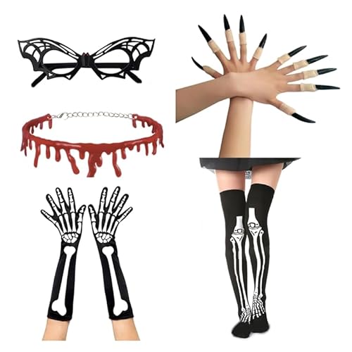 QRONCES Halskette mit tropfendem Blut, Halsband, Kralle, Brille, Halskette, Totenkopf-Handschuh, Halloween, Dämonen, Cosplay, Zubehör, Faschingskostüm, Halloween, Party, Dämonen-Kostüme QRONCES Halskette mit tropfendem Blut, Halsband, Kralle, Brille, Halskette, Totenkopf-Handschuh, Halloween, Dämonen, Cosplay, Zubehör, Faschingskostüm, Halloween, Party, Dämonen-Kostüme von QRONCES