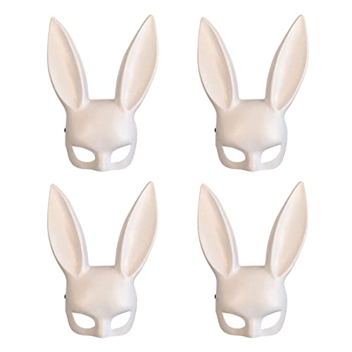 QSDGFH 4 Stück weiße Hasenmaske, Kaninchen-Maske, Tier-Halbgesichtsmaske, Kostüm-Zubehör für Halloween, Oster-Party, Damen Maskerade Geburtstag von QSDGFH