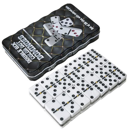 QLSKI Domino, 28 Blatt Miamine Dominosteine in schönen Geschenkverpackung aus Leder, Brettspiele für drinnen, Jaques of London Holzspielzeug, Spielzeug für Erwachsene und Kinder（schwarz） von QSLKI