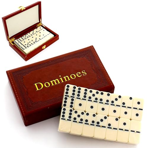 QLSKI Domino, 28 Blatt Miamine Dominosteine in schönen Geschenkverpackung aus Leder, Brettspiele für drinnen, Jaques of London Holzspielzeug, Spielzeug für Erwachsene und Kinder, lustige Spiele. von QSLKI
