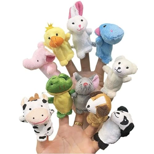 QSLKI 10PCS Mini Plüsch Tier Fingerpuppen, Finger Plüschtier, Klein Tierfiguren Fingerpuppe Handpuppe, Cartoon Kleine Handpuppe Spielzeug, Kindergeburstagen, Baby Mitgebsel Kindergeburtstag von QSLKI
