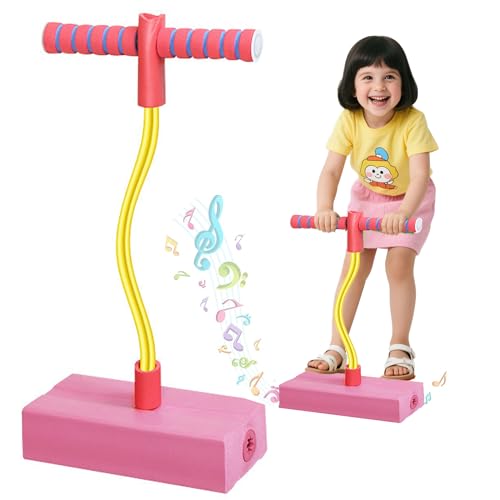 QSLKI Kinderfederstäbe, Sprungstäbe eingebaute Lautsprecher, Induktions-Trainingsgeräte Spielzeug Sprungstäbe, 4-10 Jahre alt, Outdoor Spielzeug, Kinderspringer Garten Spielzeug (Rosa) von QSLKI