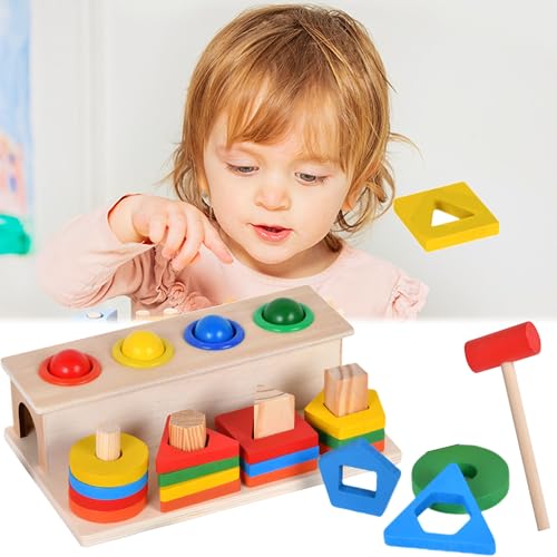 QSLKI Sortierspiel Montessori Spielzeug mit Aufbewahrungsbox, Wooden Shape Color Sorter Learning Educational Toys, frühes Lernen pädagogische Aktivität Spielzeug Geschenk von QSLKI
