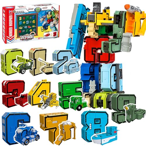 QSLKI Zahl Transforming Robots, Transforming Spielzeug für Geburtstagsgeschenk,Kinder intellektuelles Spielzeug, Geschenke, pädagogische Roboter Spielzeug 3-6 Jahre Kinder spielen lernen (type 1（0-9）) von QSLKI