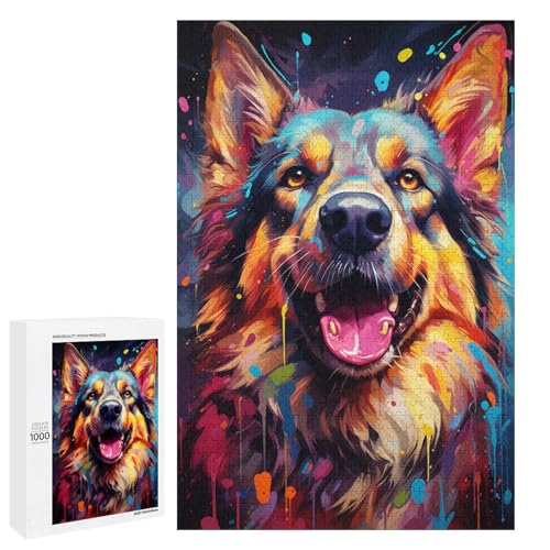 1000 Teile Bunte Psychedelia mit Neonhunden Puzzles für Erwachsene Unmögliches Puzzle zum Stressabbau für Teenager ab 14 Jahren 75x50cm von QSYFNBZL
