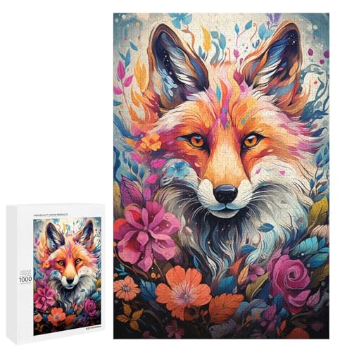 1000 Teile Bunte Psychedelia mit freundlichen Füchsen Puzzles für Erwachsene Unmögliches Puzzle zum Stressabbau für Teenager ab 14 Jahren 75x50cm von QSYFNBZL