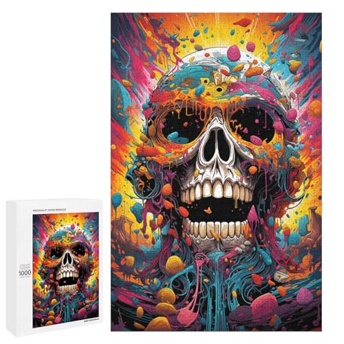 1000 Teile Bunte Psychedelia mit psychedelischen Totenköpfen Puzzle für Erwachsene Unmögliches Puzzle zum Stressabbau für Teenager ab 14 Jahren 75x50cm von QSYFNBZL