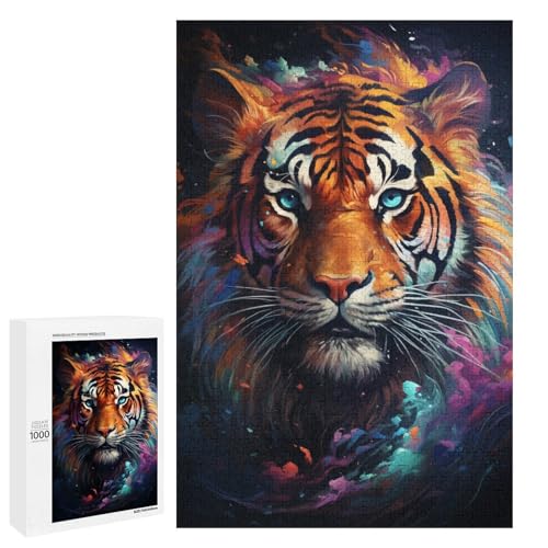 1000 Teile Bunte Psychedelia of Galaxy Tiger Puzzles für Erwachsene Unmögliches Puzzle zum Stressabbau für Teenager ab 14 Jahren 75x50cm von QSYFNBZL