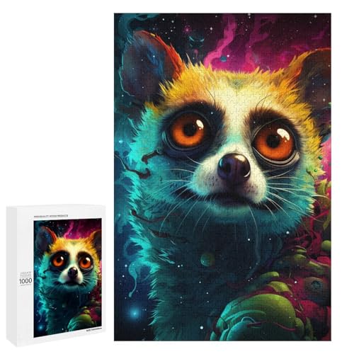 1000 Teile Bunte Psychedelia von Lemuren in Einer Sternennacht Puzzle für Erwachsene Unmögliches Puzzle zum Stressabbau für Teenager ab 14 Jahren 75x50cm von QSYFNBZL