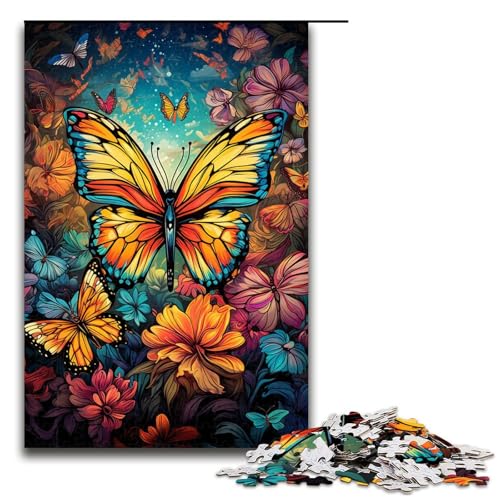 1000 Teile Bunte psychedelische Blumen und Schmetterlingspuzzles für Erwachsene. Unmögliches Puzzle zum Stressabbau für Teenager ab 14 Jahren. 75 x 50 cm von QSYFNBZL
