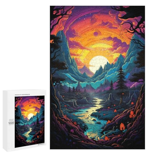 1000 Teile Bunte psychedelische Fantasy Landschaftspuzzles für Erwachsene Unmögliches Puzzle zum Stressabbau für Teenager ab 14 Jahren 75 x 50 cm von QSYFNBZL