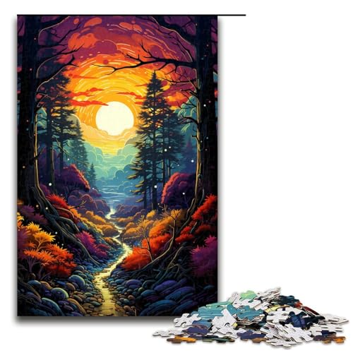 1000 Teile Bunter Psychedelischer Wald Puzzle für Erwachsene Familienspaß Familienspiel Stressabbau schwierige Herausforderung 75 x 50 cm von QSYFNBZL