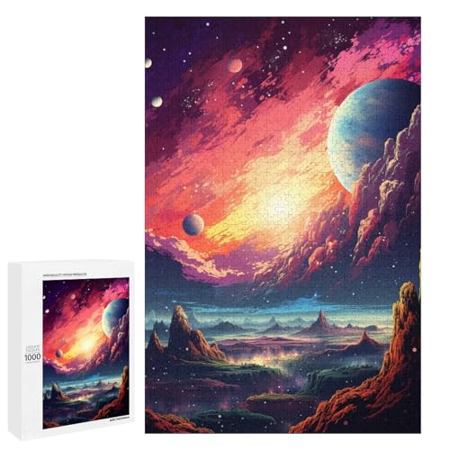 1000 Teile Buntes Psychedelia Puzzlespiel mit Neonplaneten für Erwachsene geeignet für Paare und Teenager ab 14 Jahren 75 x 50 cm von QSYFNBZL