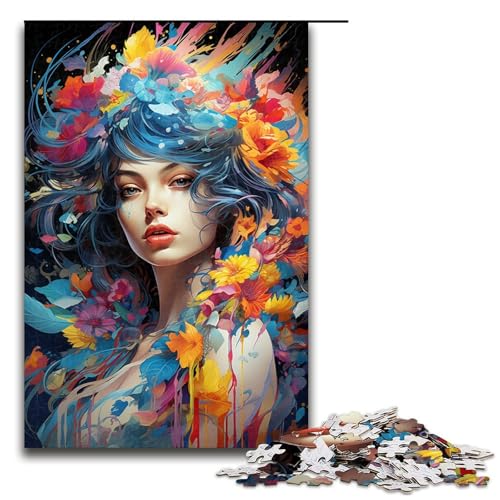 1000 Teile Buntes psychedelisches Blumenmädchen Puzzle für Erwachsene Unmögliches Puzzle zum Stressabbau für Teenager ab 14 Jahren 75 x 50 cm von QSYFNBZL