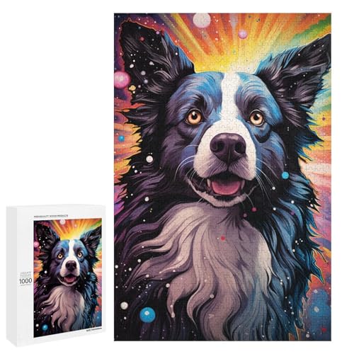 1000 Teile Buntes psychedelisches Border Collie Puzzlespiel für Erwachsene geeignet für Paare und Teenager ab 14 Jahren 75 x 50 cm von QSYFNBZL