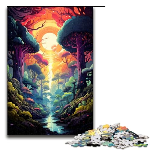1000 Teile Buntes psychedelisches Dschungel Puzzle für Erwachsene. Unmögliches Puzzle zum Stressabbau für Teenager ab 14 Jahren. 75 x 50 cm von QSYFNBZL