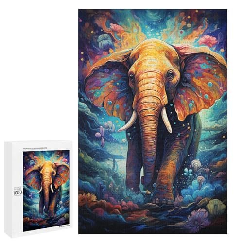 1000 Teile Buntes psychedelisches Elefanten Puzzle für Erwachsene. Unmögliches Puzzle zum Stressabbau für Teenager ab 14 Jahren. 75 x 50 cm von QSYFNBZL