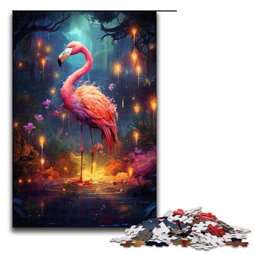 1000 Teile Buntes psychedelisches Flamingo Tierpuzzle für Erwachsene. Unmögliches Puzzle zum Stressabbau für Teenager ab 14 Jahren. 75 x 50 cm von QSYFNBZL