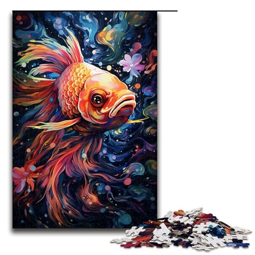 1000 Teile Buntes psychedelisches Galaxie Goldfisch Puzzle für Erwachsene Unmögliches Puzzle zum Stressabbau für Teenager ab 14 Jahren 75 x 50 cm von QSYFNBZL