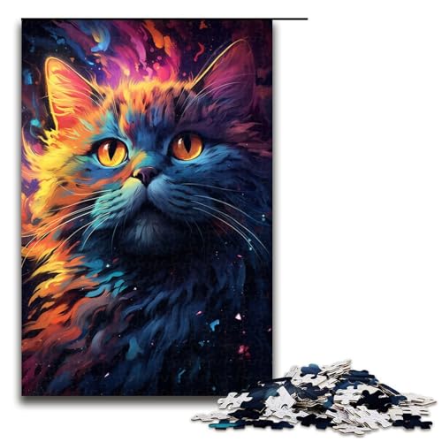 1000 Teile Buntes psychedelisches Galaxie Katzen Puzzle für Erwachsene. Unmögliches Puzzle zum Stressabbau für Teenager ab 14 Jahren. 75 x 50 cm von QSYFNBZL