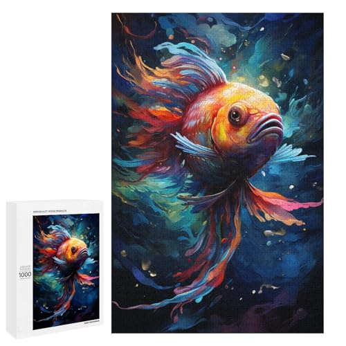 1000 Teile Buntes psychedelisches Goldfisch Tierpuzzle für Erwachsene Unmögliches Puzzle zum Stressabbau für Teenager ab 14 Jahren 75 x 50 cm von QSYFNBZL