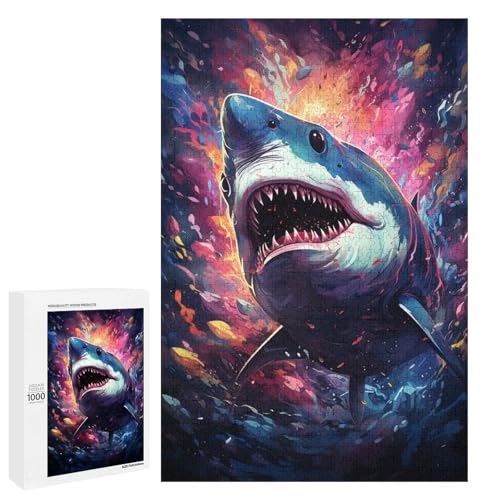 1000 Teile Buntes psychedelisches Hai Tier Puzzlespiel für Erwachsene geeignet für Paare und Teenager ab 14 Jahren 75 x 50 cm von QSYFNBZL