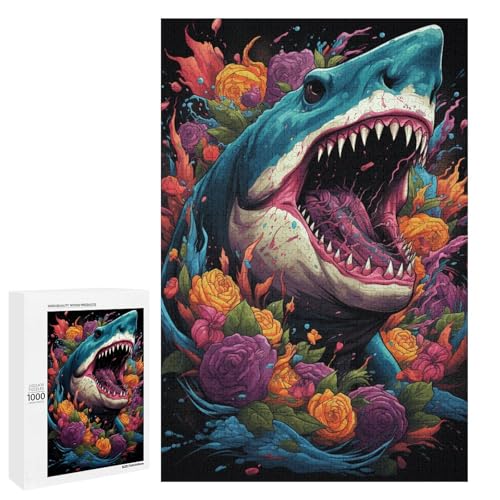 1000 Teile Buntes psychedelisches Hai Tierpuzzle für Erwachsene Unmögliches Puzzle zum Stressabbau für Teenager ab 14 Jahren 75 x 50 cm von QSYFNBZL