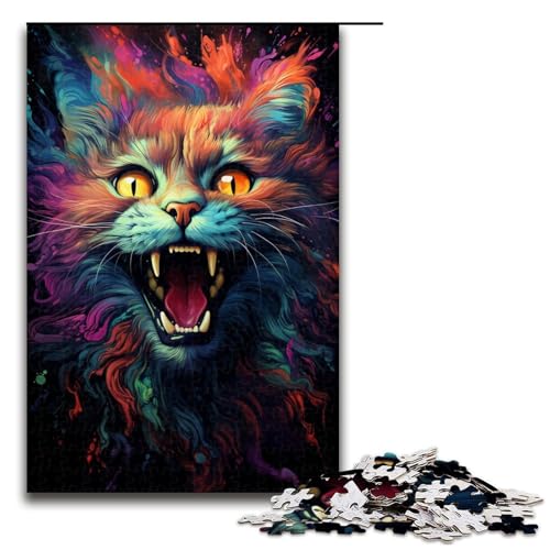 1000 Teile Buntes psychedelisches Hellcat Puzzle für Erwachsene. Unmögliches Puzzle zum Stressabbau für Teenager ab 14 Jahren. 75 x 50 cm von QSYFNBZL