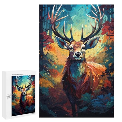 1000 Teile Buntes psychedelisches Hirsch Tier Puzzlespiel für Erwachsene geeignet für Paare und Teenager ab 14 Jahren 75 x 50 cm 1000 Teile Buntes psychedelisches Hirsch Tier Puzzlespiel für Erwachsene geeignet für Paare und Teenager ab 14 Jahren 75 x 50 cm von QSYFNBZL