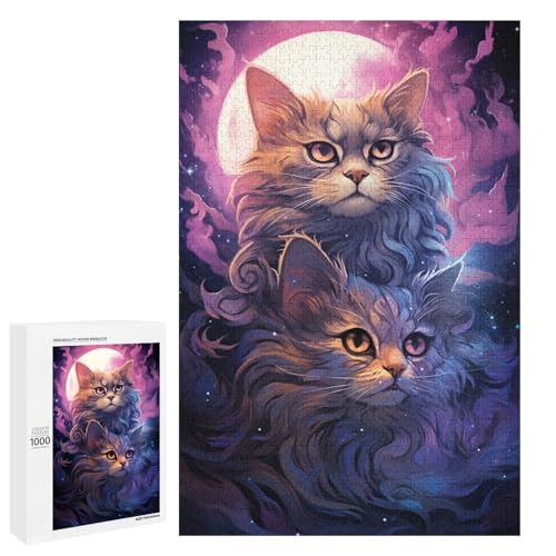1000 Teile Buntes psychedelisches Katzen Puzzlespiel für Erwachsene geeignet für Paare und Teenager ab 14 Jahren 75 x 50 cm von QSYFNBZL