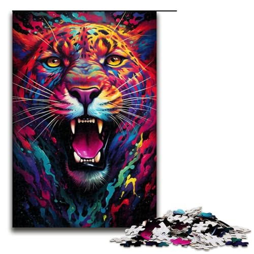 1000 Teile Buntes psychedelisches Leoparden Puzzlespiel für Erwachsene geeignet für Paare und Teenager ab 14 Jahren 75 x 50 cm von QSYFNBZL