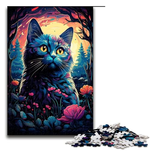 1000 Teile Buntes psychedelisches Nachtkatzen Puzzle für Erwachsene Familienspaß Familienspiel Stressabbau schwierige Herausforderung 75 x 50 cm von QSYFNBZL