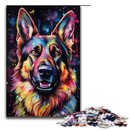 1000 Teile Buntes psychedelisches Puzzlespiel mit deutschem Schäferhund für Erwachsene geeignet für Paare und Teenager ab 14 Jahren 75 x 50 cm von QSYFNBZL