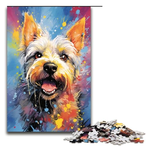 1000 Teile Buntes psychedelisches Scottish Terrier Puzzlespiel für Erwachsene geeignet für Paare und Teenager ab 14 Jahren 75 x 50 cm von QSYFNBZL