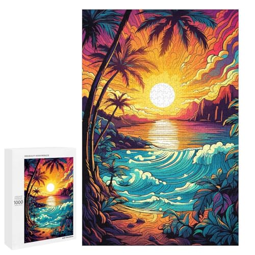 1000 Teile Buntes psychedelisches Strandpuzzle für Erwachsene. Unmögliches Puzzle zum Stressabbau für Teenager ab 14 Jahren. 75 x 50 cm von QSYFNBZL