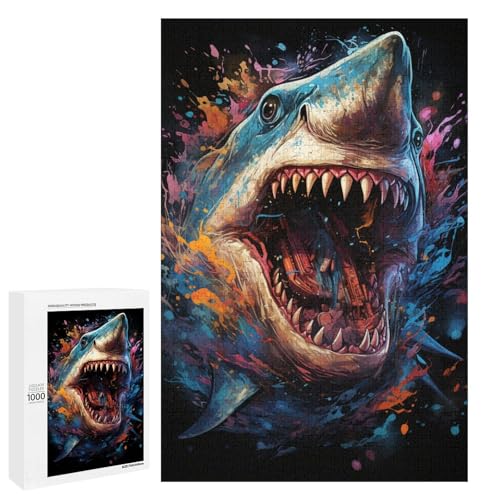 1000 Teile Buntes psychedelisches Tier Hai Puzzlespiel für Erwachsene geeignet für Paare und Teenager ab 14 Jahren 75 x 50 cm von QSYFNBZL