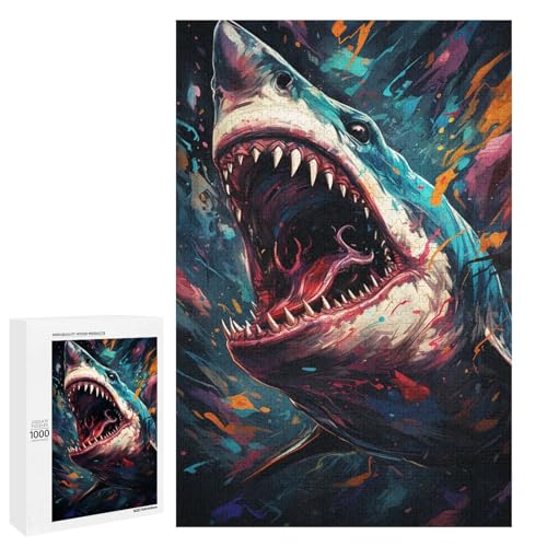 1000 Teile Buntes psychedelisches Tier Hai Puzzlespiel für Erwachsene geeignet für Paare und Teenager ab 14 Jahren 75 x 50 cm von QSYFNBZL