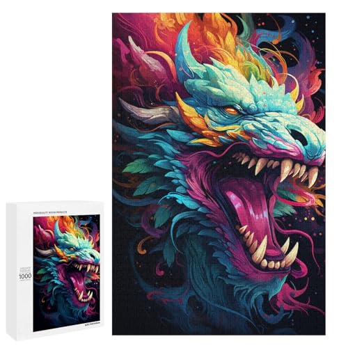 1000 Teile Buntes psychedelisches asiatisches Drachenpuzzle für Erwachsene. Unmögliches Puzzle zum Stressabbau für Teenager ab 14 Jahren. 75 x 50 cm von QSYFNBZL