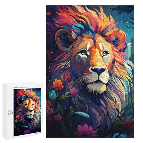1000 Teile Buntes psychedelisches süßes Regenbogenlöwen Puzzlespiel für Erwachsene geeignet für Paare und Teenager ab 14 Jahren 75 x 50 cm von QSYFNBZL