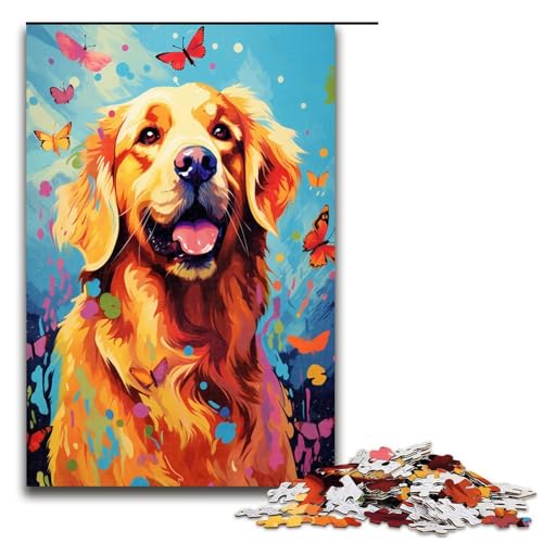 1000 Teile Golden Retriever und Schmetterling und Schmetterlingspuzzle für Erwachsene unmögliches Puzzle zum Stressabbau für und Teenager ab 14 Jahren 75 x 50 cm von QSYFNBZL