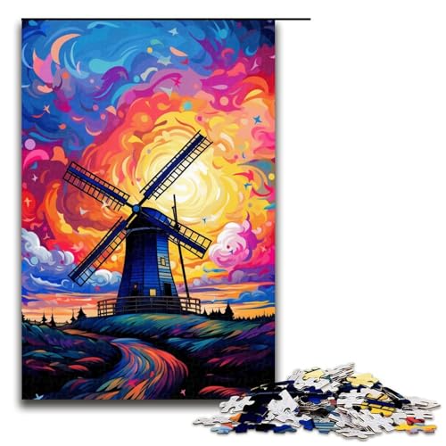1000 Teile Große Windmühlen sind von Spritzern umgeben viele Farben Puzzlespiel für Erwachsene geeignet für Paare und Teenager ab 14 Jahren 75 x 50 cm von QSYFNBZL